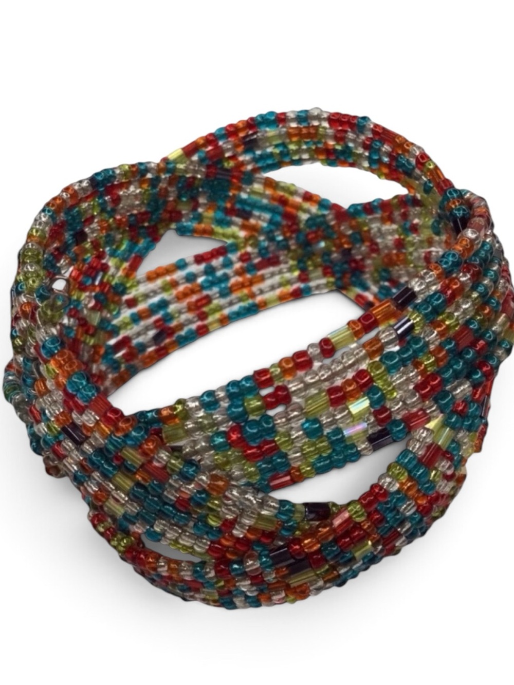 Vintage Handmade Multicolor Twisted Seed Bead Cuff Bracelet – NOS - Picture 5 of 10